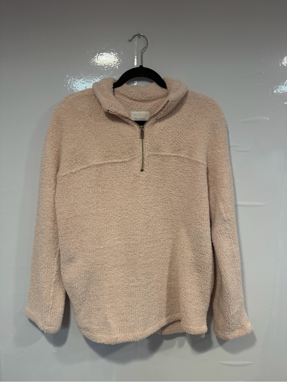 Cozy Half-Zip Thread and Supply Sherpa Pullover Sweater - Cream Pink